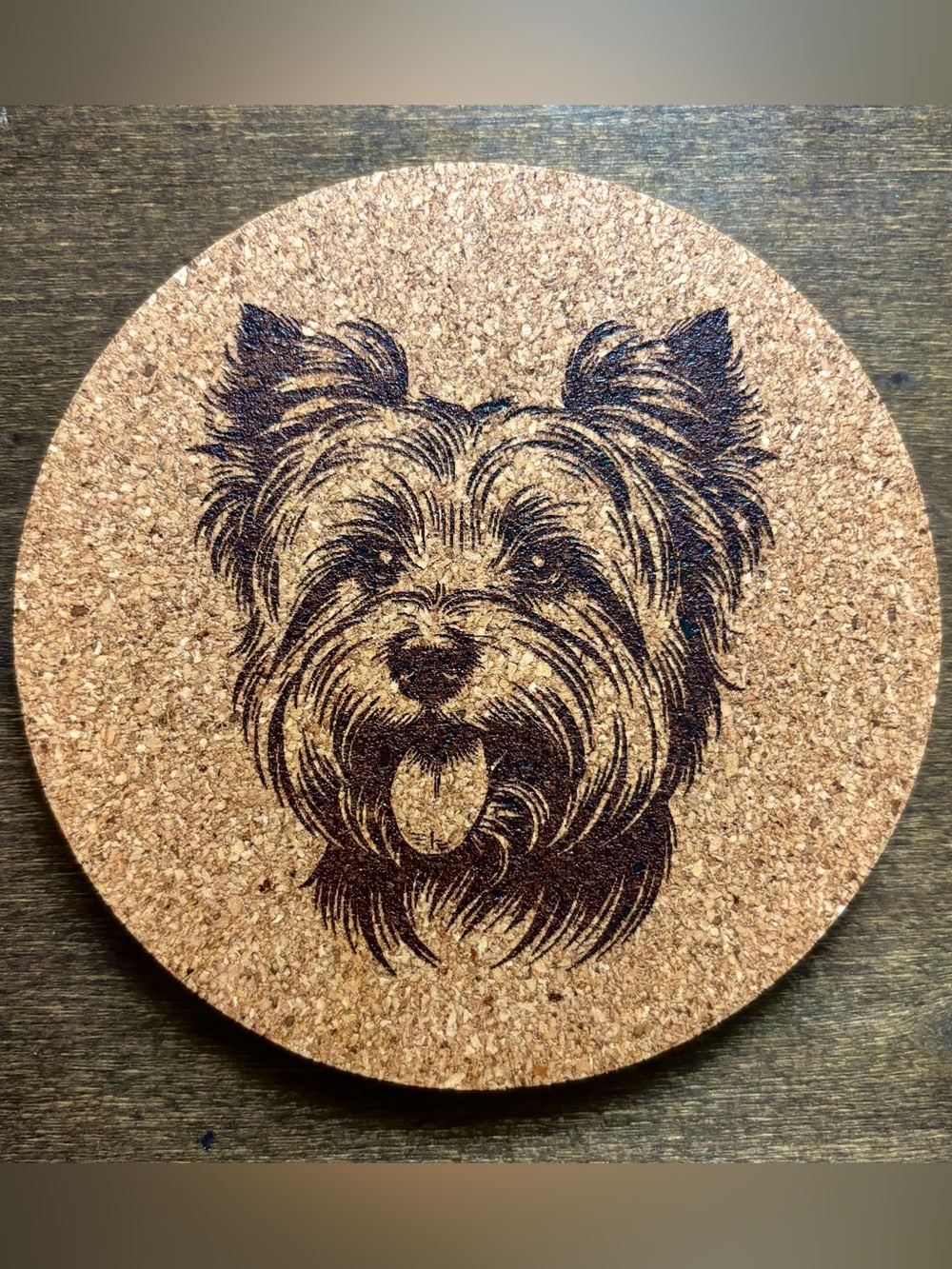 Australian Terrier Dog Face Laser Engraved Cork Coaster #2